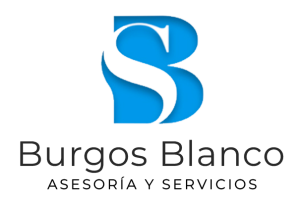 logotipo de la Asesoría Burgos Blanco, tiene el nombre en negro y el imagotipo en azul